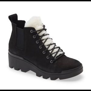 Eileen Fisher Black Leather Shearling Trim Bootie Sz-8